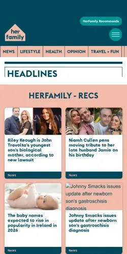 Anteprima del sito HerFamily IE, media di Irlanda per articoli sponsorizzati