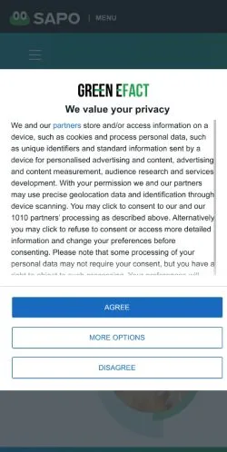 Anteprima del sito GreeneFact, media di Portogallo per articoli sponsorizzati