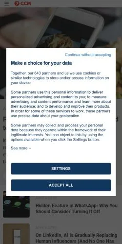 Forhåndsvisning av nettstedet CCM, medium fra USA for sponsede artikler