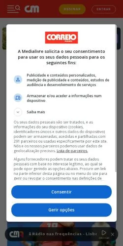 Anteprima del sito Correio da Manhã, media di Portogallo per articoli sponsorizzati