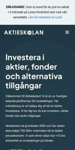 Anteprima del sito Aktieskolan, media di Svezia per articoli sponsorizzati