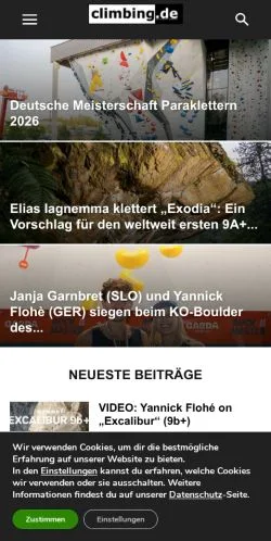 Preview of the Climbing website, a media outlet in Germany for sponsored articles