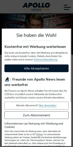 Podgląd witryny Apollo News, medium z kraju Niemcy do artykułów sponsorowanych