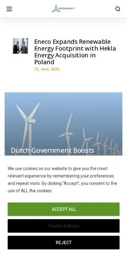 Forhåndsvisning av nettstedet Windpowernl, medium fra Storbritannia for sponsede artikler