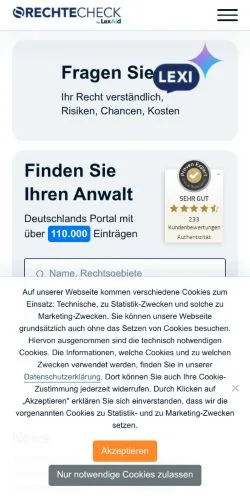 Sponsorlu makaleler için Almanya medyası Rechtecheck sitesinin önizlemesi