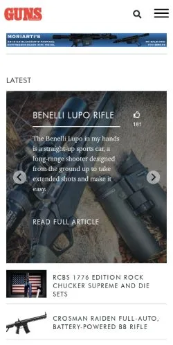 Anteprima del sito GUNS Magazine, media di Stati Uniti per articoli sponsorizzati