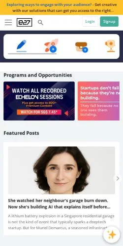 Preview of the e27 website, a media outlet in United States for sponsored articles
