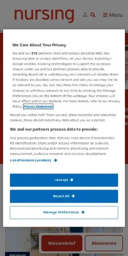 Voorbeeld van de site Nursing, medium uit Nederland voor gesponsorde artikelen