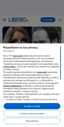 Anteprima del sito Libero, media di Italia per articoli sponsorizzati