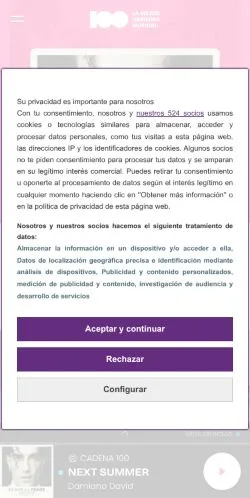 Vista previa del sitio CADENA 100, medio de España para artículos patrocinados