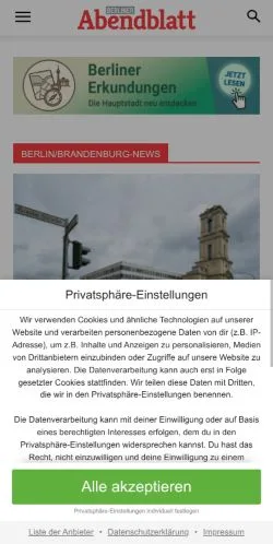 Podgląd witryny Berliner Abendblatt, medium z kraju Niemcy do artykułów sponsorowanych
