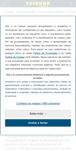 Anteprima del sito Tribuna Expresso, media di Portogallo per articoli sponsorizzati