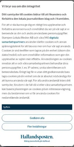 Anteprima del sito Hallandsposten, media di Svezia per articoli sponsorizzati