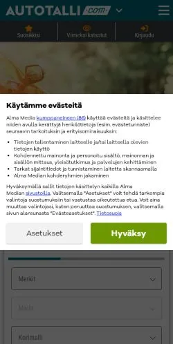 Vista previa del sitio Autotalli, medio de Finlandia para artículos patrocinados