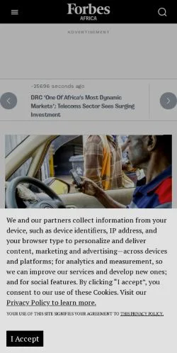 Anteprima del sito Forbes Africa, media di Stati Uniti per articoli sponsorizzati