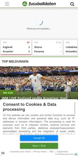 Podgląd witryny Fussballdaten, medium z kraju Niemcy do artykułów sponsorowanych