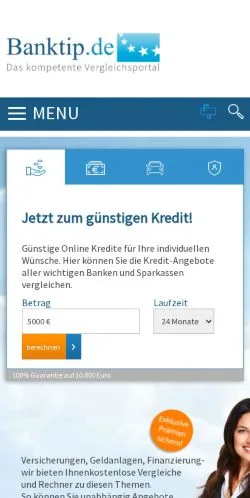 Förhandsvisning av webbplatsen Banktip, medium i Tyskland för sponsrade artiklar