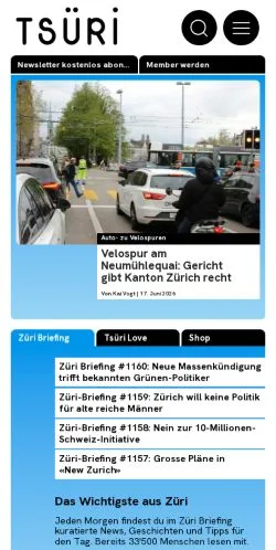 Preview of the Tsüri website, a media outlet in Switzerland for sponsored articles