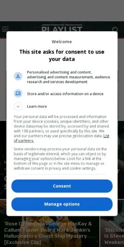 スポンサード記事向けのアメリカ合衆国メディア、The Playlistのサイトプレビュー