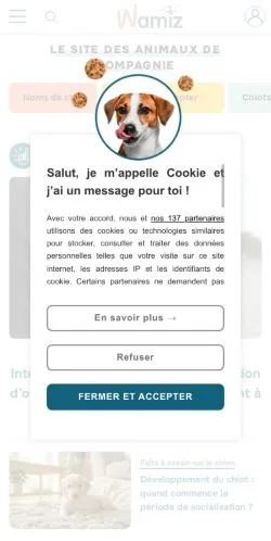 Aperçu du site Wamiz, média de France pour articles sponsorisés