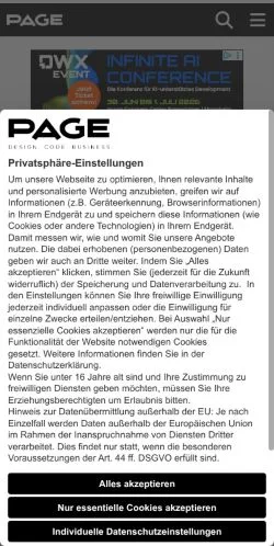 Anteprima del sito PAGE online, media di Germania per articoli sponsorizzati