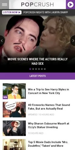 Pré-visualização do site PopCrush, meio de Estados Unidos para artigos patrocinados