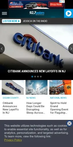 スポンサード記事向けのアメリカ合衆国メディア、92.7 WOBMのサイトプレビュー