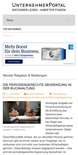 Vista previa del sitio Unternehmerportal, medio de Alemania para artículos patrocinados