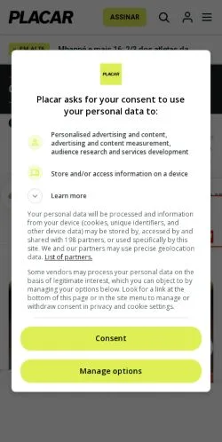 Aperçu du site Placar, média de Brésil pour articles sponsorisés