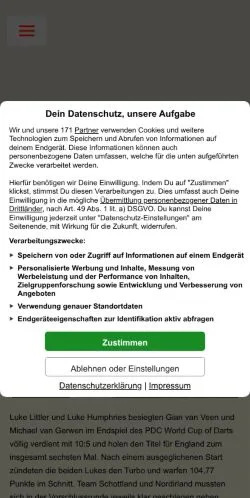 Aperçu du site Darts 1, média de Allemagne pour articles sponsorisés