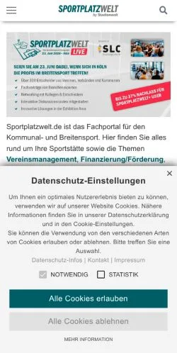 Anteprima del sito Sportplatzwelt, media di Germania per articoli sponsorizzati