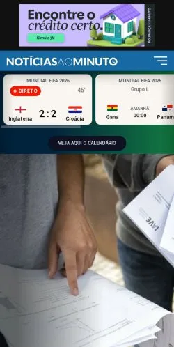 Anteprima del sito Notícias ao Minuto, media di Portogallo per articoli sponsorizzati