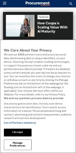 Preview of the Procurement Magazine website, a media outlet in United States for sponsored articles