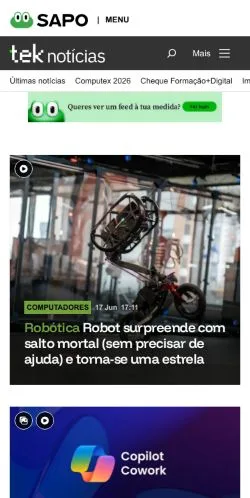 Anteprima del sito Tek Notícias, media di Portogallo per articoli sponsorizzati