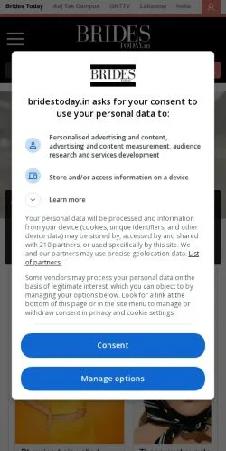 Anteprima del sito BridesToday, media di India per articoli sponsorizzati