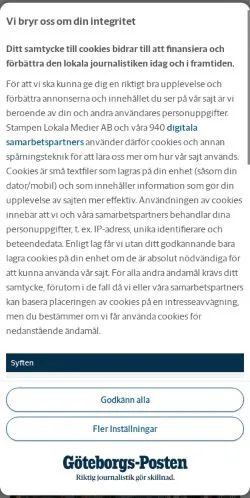 Forhåndsvisning av nettstedet Göteborgs-Posten, medium fra Sverige for sponsede artikler