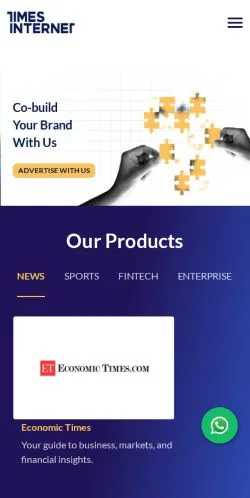 Podgląd witryny Times Internet, medium z kraju Indie do artykułów sponsorowanych
