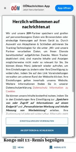 Anteprima del sito Oberösterreichische Nachrichten, media di Austria per articoli sponsorizzati