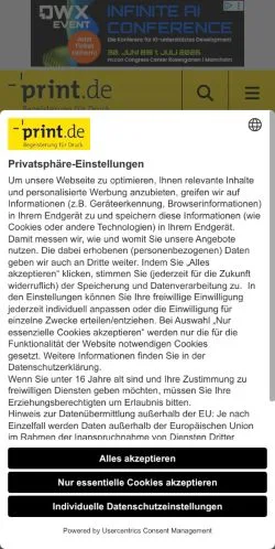 Forhåndsvisning av nettstedet Begeisterung für Druck › Print.de, medium fra Tyskland for sponsede artikler