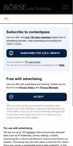 스폰서 기사용 독일 매체 Börse Am Sonntag 사이트 미리보기