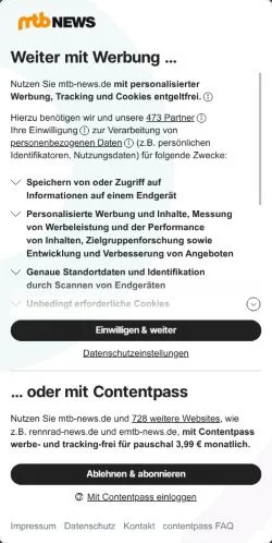 Anteprima del sito MTB-News, media di Germania per articoli sponsorizzati