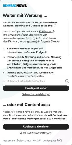 Anteprima del sito rennrad-news, media di Germania per articoli sponsorizzati