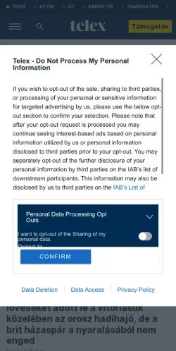 Vorschau der Website Telex, Medium aus Ungarn für gesponserte Artikel
