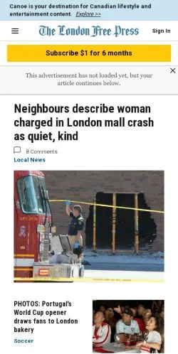 スポンサード記事向けのアメリカ合衆国メディア、London Free Pressのサイトプレビュー