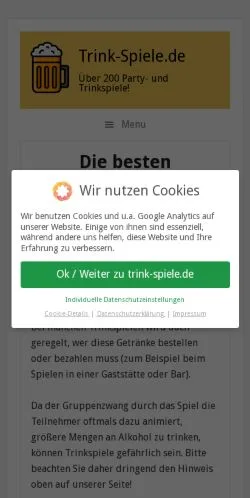 Anteprima del sito Trinkspiele & Partyspiele, media di Germania per articoli sponsorizzati