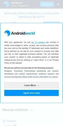 Förhandsvisning av webbplatsen Androidworld, medium i Nederländerna för sponsrade artiklar