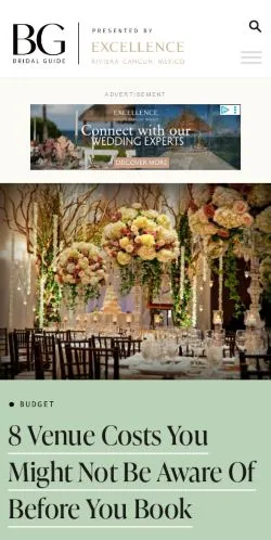 Pré-visualização do site Bridal Guide, meio de Estados Unidos para artigos patrocinados