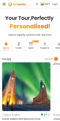 Anteprima del sito Thrillophilia, media di Stati Uniti per articoli sponsorizzati