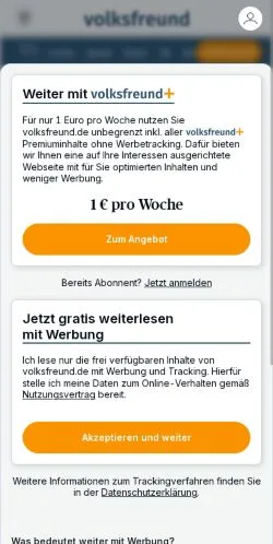 Anteprima del sito Volksfreund, media di Germania per articoli sponsorizzati