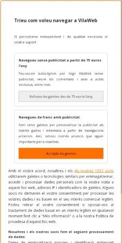 Voorbeeld van de site VilaWeb, medium uit Spanje voor gesponsorde artikelen